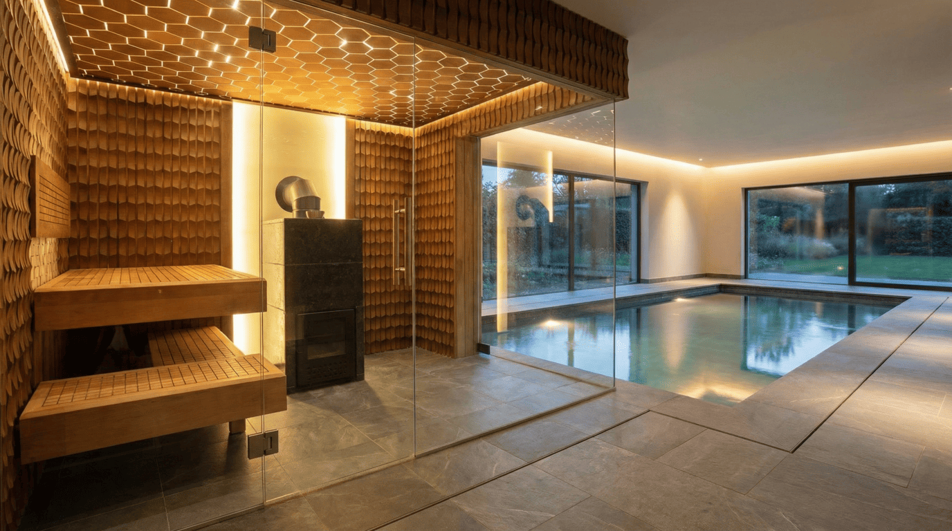 Indoor sauna near pool project